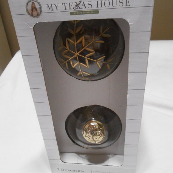 2 NEW MY TEXAS HOUSE BY ERIN VOGELPOHL JUMBO GLASS BULBS ORNAMENTS GOLD TRIM 🎄 - Picture 2 of 9